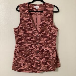 D & Co Pink Red Camouflage Utility Military Gorpcore Hiking Cotton Blend Vest M